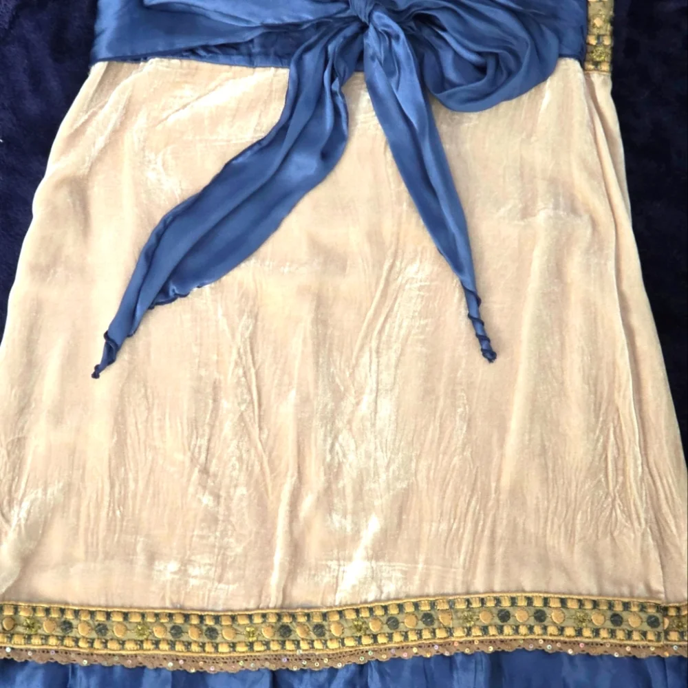 HALE BOB Blue and Cream Embellished Cap Sleeve Dress, SIZE XS - Picture 7 of 10